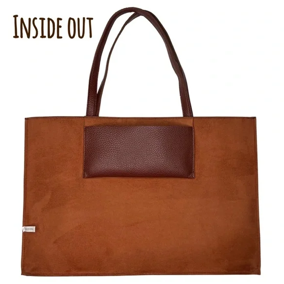 ❌SOLD❌ Vince Camuto Vegan Pebbled Faux Leather Tote Laptop Bag Brown Black - Picture 12 of 17